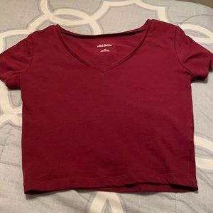 Maroon Crop top with V neck cut